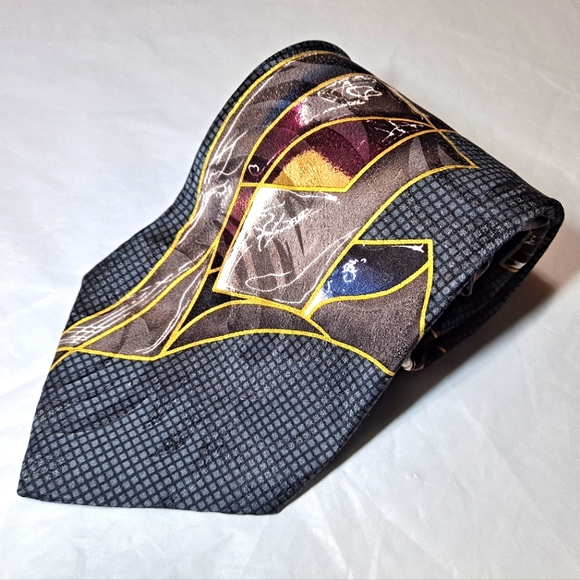 Geoffrey Beene 💯 Silk Men's Necktie 55-57" x 4" Gray/Burgundy Abstract USA Made - Picture 6 of 9